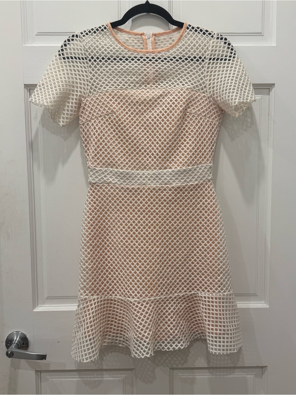 ASOS White Grid Mesh Ruffle Mini Dress US 4 Peach Lining Fairy Boho Graduation